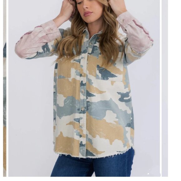 Camo Jacket 100% Cotton Pastel Camo Utility Jacket - Picture 5 of 5